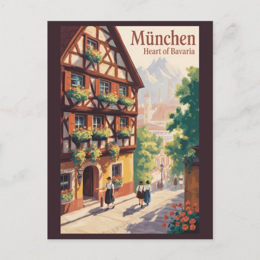 München Deutschland Bayern Illustration Reisen Kun Postkarte (Vorderseite)