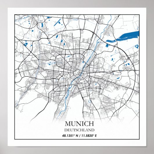 München Deutschland City Map Travel Einfach Poster (Vorne)