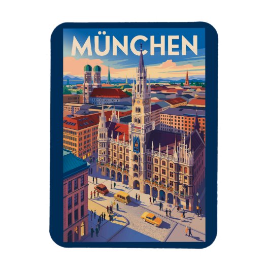 München Deutschland Illustration Reise Kunst Vinta Magnet (Vertikal)