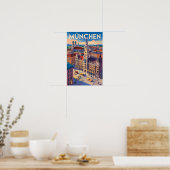 München Deutschland Illustration Reise Kunst Vinta Poster (Küche)