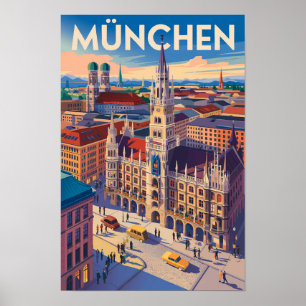 München Deutschland Illustration Reise Kunst Vinta Poster