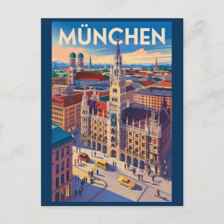 München Deutschland Illustration Reise Kunst Vinta Postkarte