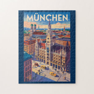 München Deutschland Illustration Reise Kunst Vinta Puzzle