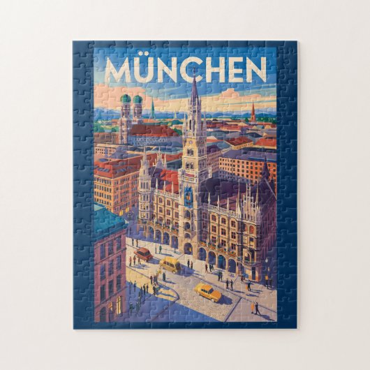 München Deutschland Illustration Reise Kunst Vinta Puzzle (Vertikal)
