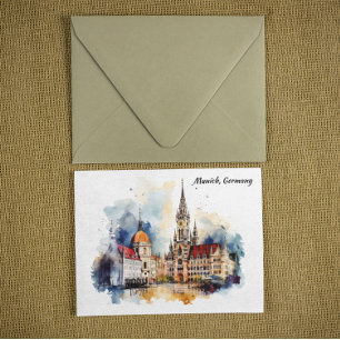 München Deutschland Panoramaansicht Aquarellbilder Postkarte