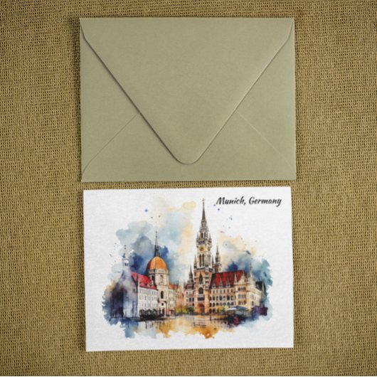 München Deutschland Panoramaansicht Aquarellbilder Postkarte