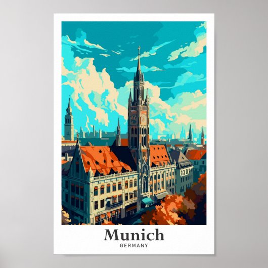 München Deutschland Reisen Kunst Vintage Illustrat Poster (Vorne)