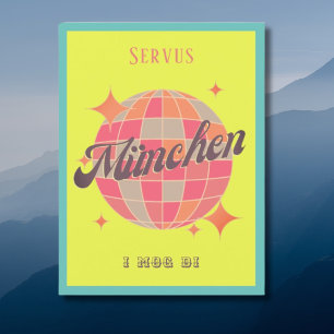 München Deutschland Retro Servus Neon Postkarte