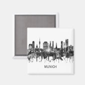 München Deutschland Skyline BW Magnet (Vorderseite/Rückseite)