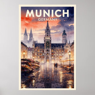 München Deutschland Vintage Reise Poster
