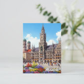 München Marienplatz Deutschland Blumen Postkarte (Stehend Vorderseite)