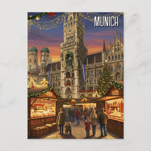 München Marienplatz Deutschland Weihnachtsmarkt Postkarte (Vorderseite)