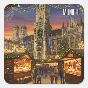 München Marienplatz Deutschland Weihnachtsmarkt Quadratischer Aufkleber