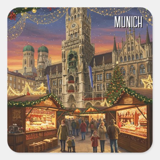 München Marienplatz Deutschland Weihnachtsmarkt Quadratischer Aufkleber (Vorderseite)