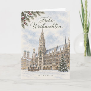 München Winteraquarell Weihnachtskarte Feiertagskarte