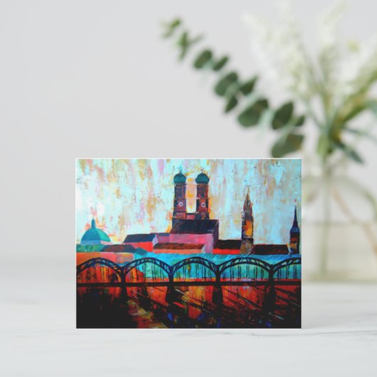 Münchener Hauptbahnhof mit Hackerbridge Postkarte (Stehend Vorderseite)