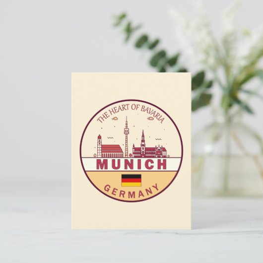 Münchener Skyline-Emblem Postkarte (Stehend Vorderseite)