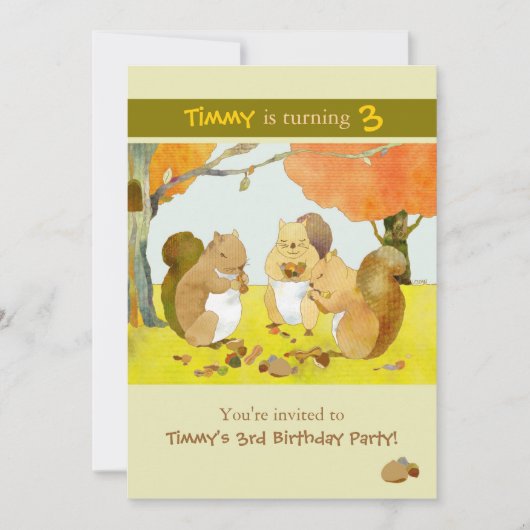 Munching Squirrels Kindergeburtstag Party Einladung (Vorderseite)