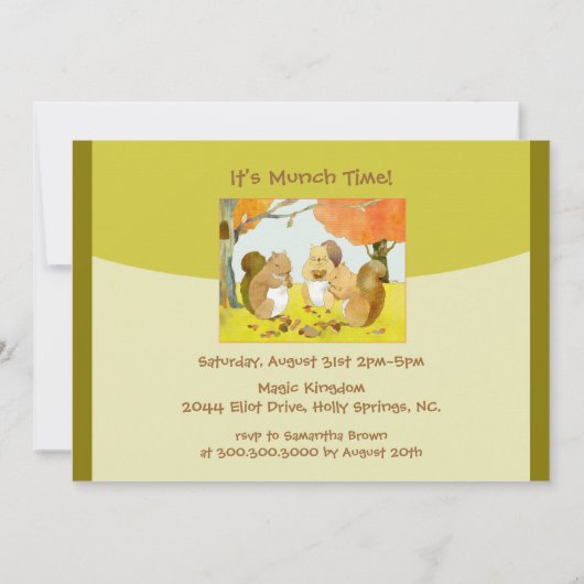 Munching Squirrels Kindergeburtstag Party Einladung (Rückseite)