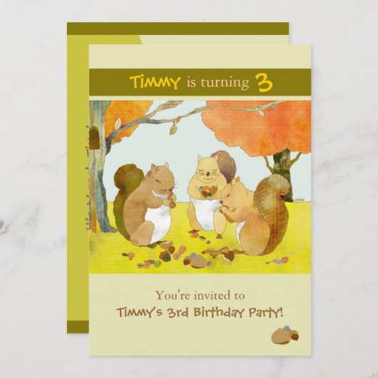 Munching Squirrels Kindergeburtstag Party Einladung (Vorne/Hinten)
