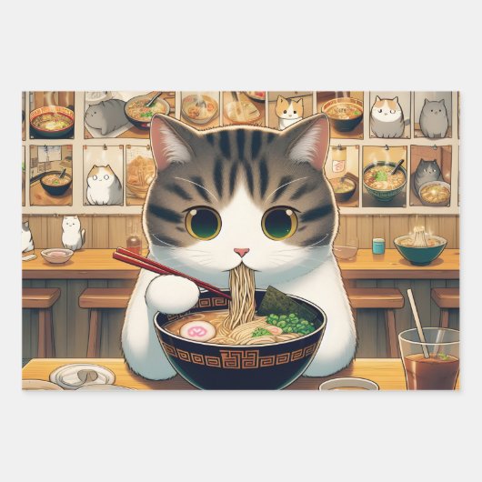 Munchkin Cat Eating Ramen Geschenkpapier Set (Vorderseite)