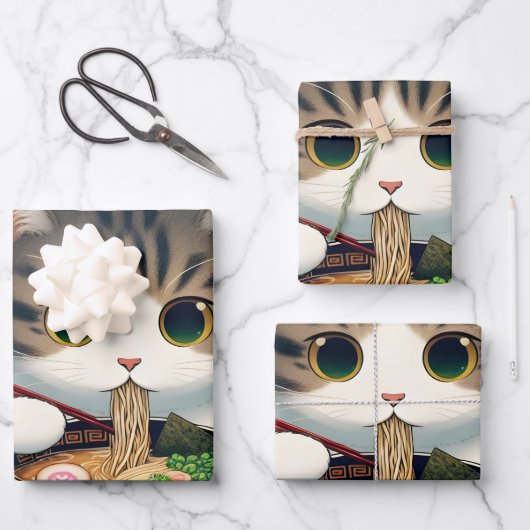 Munchkin Cat Eating Ramen Geschenkpapier Set (Vorderseite)