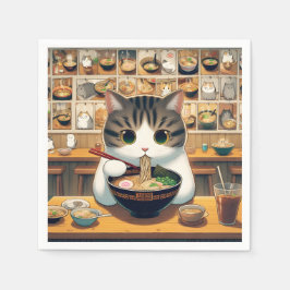 Munchkin Cat Eating Ramen Serviette
