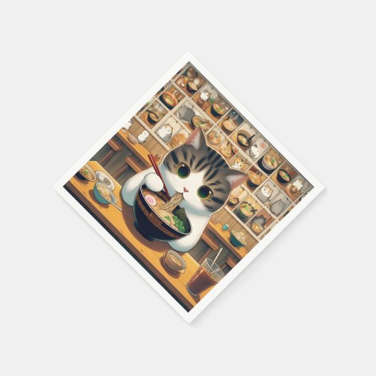 Munchkin Cat Eating Ramen Serviette (Ecke)