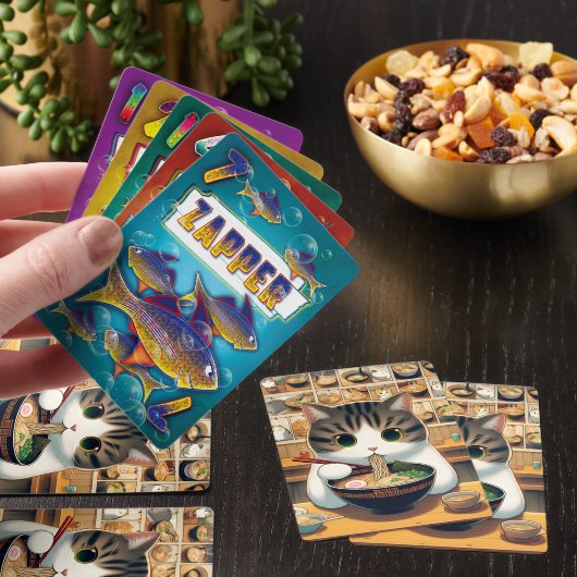 Munchkin Cat Eating Ramen Spielkarten (Insitu)