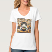 Munchkin Cat Eating Ramen T-Shirt (Vorderseite)