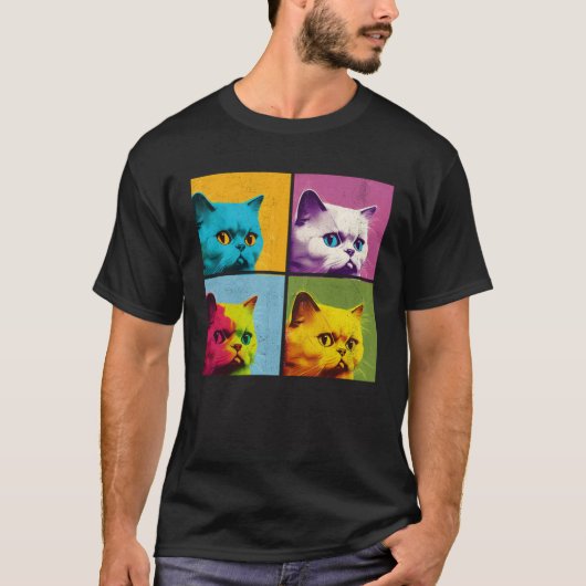 Munchkin Cat Pop Illustration Farbige Tiermänner T-Shirt (Vorderseite)