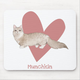 Munchkin Cat Watercolor Kitty Pink Herz Mousepad
