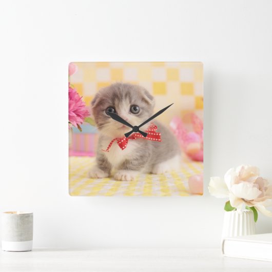 Munchkin Kitten Quadratische Wanduhr (Zuhause)