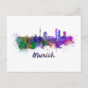 Münchner Skyline in Aquarell Postkarte