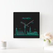 Münchner Skyline Quadratische Wanduhr (Zuhause)