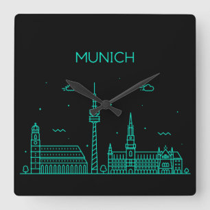 Münchner Skyline Quadratische Wanduhr