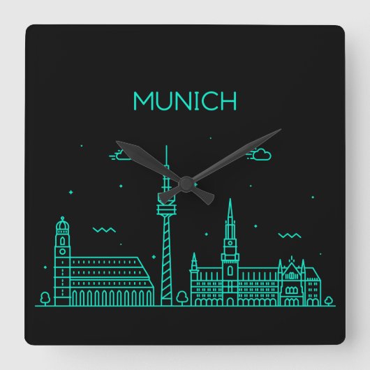 Münchner Skyline Quadratische Wanduhr (Vorderseite)
