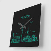 Münchner Skyline Quadratische Wanduhr (Winkel)