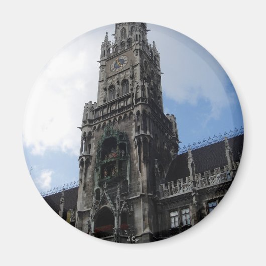 Münchner Uhrenturm Marienplatz Magnet (Vorne)