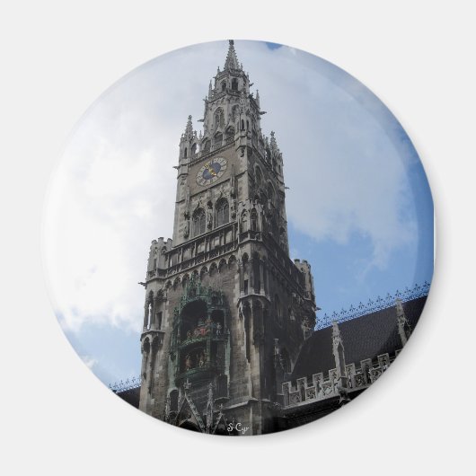 Münchner Uhrenturm Marienplatz Magnet (Vorne)