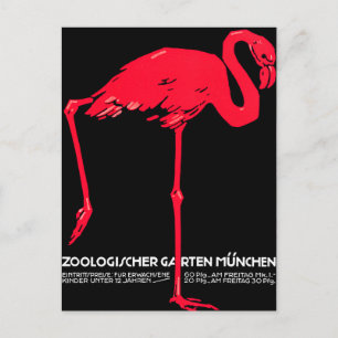 Münchner Zoo Garten Flamingo Reise Kunst Postkarte
