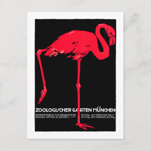 Münchner Zoo Garten Flamingo Reise Kunst Postkarte