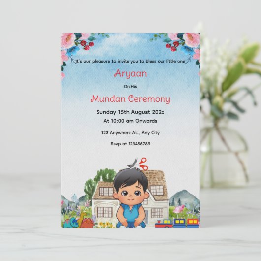 Mundan Zeremonie Einladung (Stehend Vorderseite)