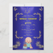 Mundan Zeremonie Ganesha Logo Blue Golden Butterfl Einladung (Vorderseite)