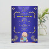 Mundan Zeremonie Ganesha Logo Blue Golden Butterfl Einladung (Stehend Vorderseite)