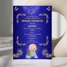 Mundan Zeremonie Ganesha Logo Blue Golden Butterfl Einladung