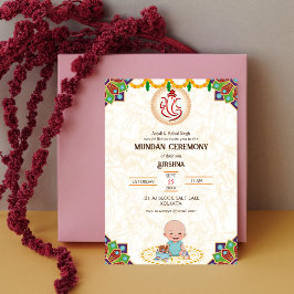 Mundan Zeremonie Ganesha Logo Royal Golden & Aquam Einladung
