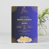 Mundan Zeremonie Ganesha Logo Royal Golden & Blue Einladung (Stehend Vorderseite)