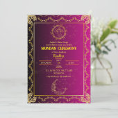 Mundan Zeremonie Ganesha Logo Royal Golden & Pink Einladung (Stehend Vorderseite)