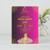 Mundan Zeremonie Ganesha Logo Royal Golden & Pink Einladung (Stehend Vorderseite)